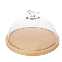 Queijeira Bird com Base de Bambu 20x11cm Vidro Wolff Mesa Posta Café da Manhã