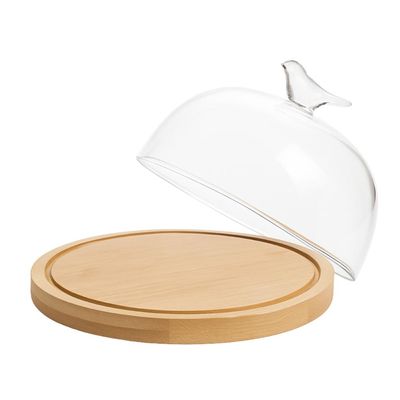 Queijeira Bird com Base de Bambu 20x11cm Vidro Wolff Mesa Posta Café da Manhã