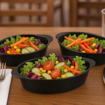 Kit 6 Travessas para Servir Oval Plástico Preto Tigela 550ml Coza Uno Petiscos Porções Salada