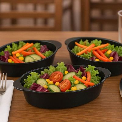 Kit 6 Travessas para Servir Oval Plástico Preto Tigela 550ml Coza Uno Petiscos Porções Salada