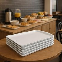 Jogo 6 Bandejas Para Servir Branca 34,7x23,5cm Plástico Coza Uno Horeca Fast Food