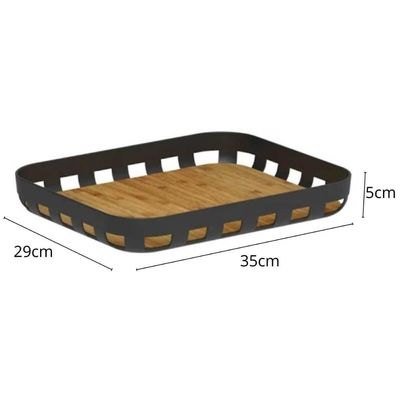 Conjunto Bandeja Retangular e Boleira Cúpula Plástica 25cm com Pé Bambu Lume Preto Ou