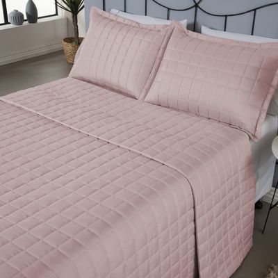 Kit Colcha Cobre Leito Matelado King 3 Pçs Dupla Face Soft - Rosê