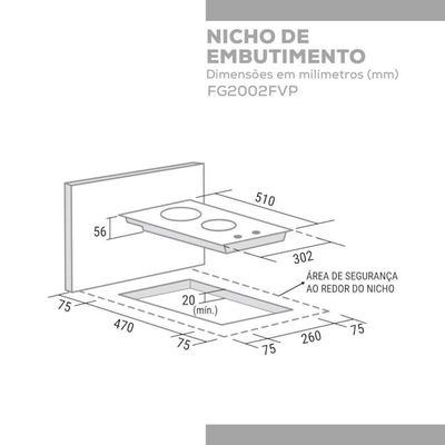 Fogão De Mesa Cooktop 2 Bocas Vidro Preto À Gás Suggar FG2002FVP Bivolt