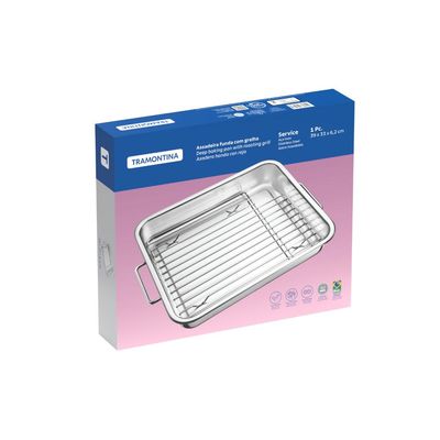 Assadeira Tramontina Service em Aço Inox com Grelha 39 x 33 cm 6,4 L