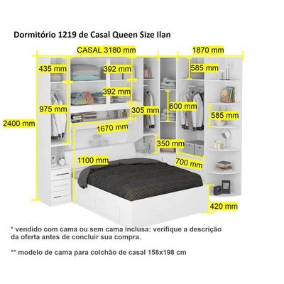 Dormitório Queen Size Sem Cama 1219s Carvalho Claro