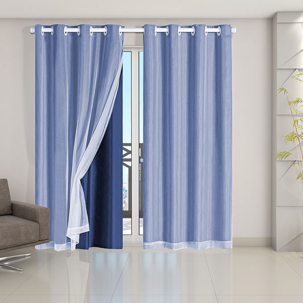 Cortina Blackout PVC com Tecido Voil 2,80 m x 2,30 m Azul Marinho