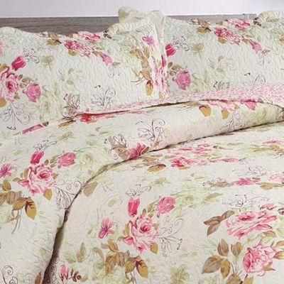 Kit Cobre Leito Colcha Casa Scarpa Mix Queen Estampado Dupla Face Floral 3 Peças - Mariela