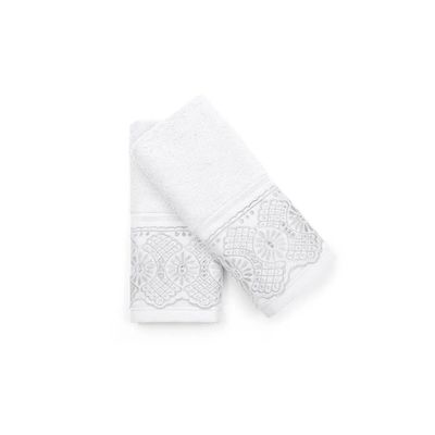 Kit Toalha Lavabo 2 Peças com Renda Roma Bouton Branco