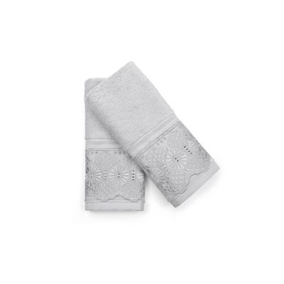 Kit Toalha Lavabo 2 Peças com Renda Roma Bouton Branco