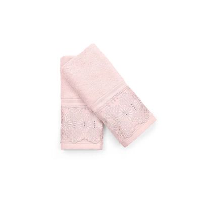 Kit Toalha Lavabo 2 Peças com Renda Roma Bouton Rosa