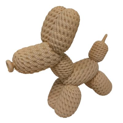 Boneco Cachorro Bexiga Tricô Crochê 3D Bege Enfeite