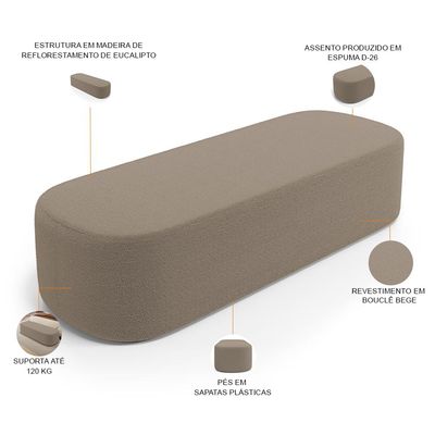 Kit 02 Puffs Decorativos Orgânicos Para Living Quarto 195cm Doha W01 Bouclê Bege - Lyam Decor