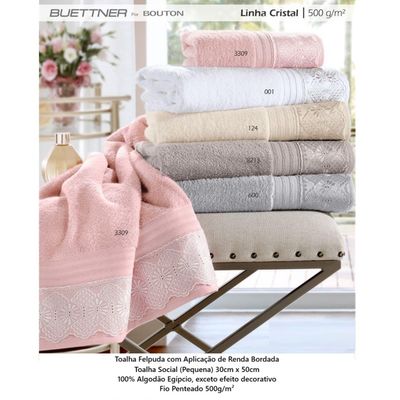 Kit Toalha Lavabo 2 Peças com Renda Roma Bouton Bege