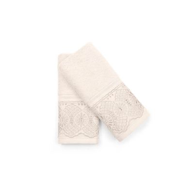 Kit Toalha Lavabo 2 Peças com Renda Roma Bouton Bege