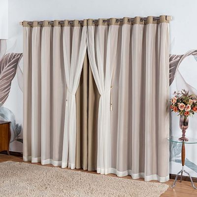 Cortina Idealle Tecido Blackout Voal Premium 2,00x1,70m Corta Luz Luxo - Chocolate
