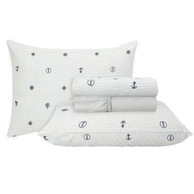 Jogo de Cama Duplo Queen 4 Peças Percal 180 Fios Náutico Sonhare Prata