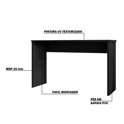 Mesa para Escritório Home Office Sem Gaveta Emma Preto Texturizado - Gran Belo
