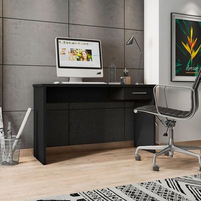 Mesa para Escritório Home Office com Gaveta Emma Preto Texturizado - Gran Belo