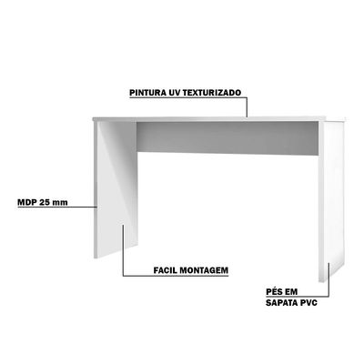 Mesa para Escritório Home Office Sem Gaveta Emma Branco Texturizado - Gran Belo