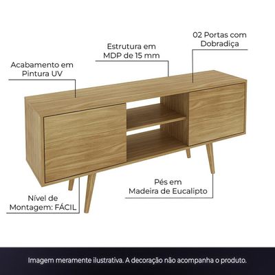 Rack Bancada para TV até 65 Sala de Estar R1464 Natural - Gran Belo