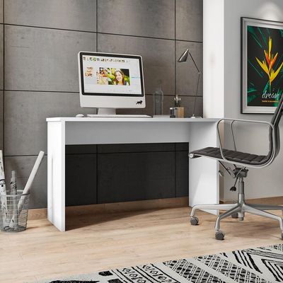 Mesa para Escritório Home Office Sem Gaveta Emma Branco Texturizado - Gran Belo