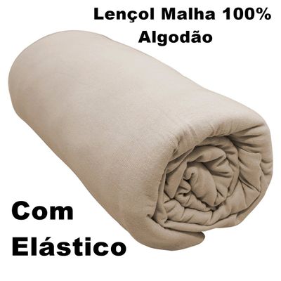 Lençol Com Elástico Solteiro Portallar Malha 100% Algodão Liso Linha Casa Bege Caqui