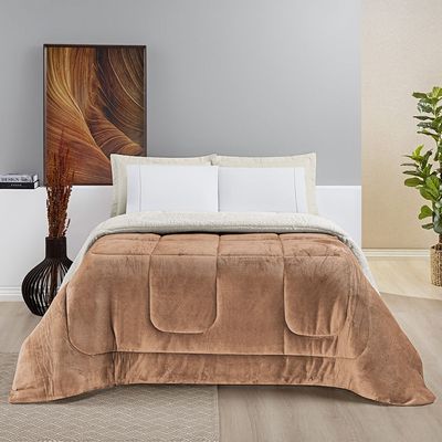 Edredom Bariloche King Dupla Face Sherpa - Apricot - 100% Poliéster