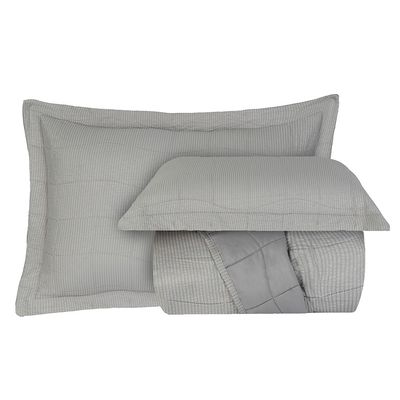 Kit Cobre Leito Colcha Anarruga 3 Peças Casal 220x240cm Prata Sonhare