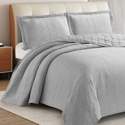 Kit Cobre Leito Colcha Anarruga 3 Peças Casal 220x240cm Prata Sonhare