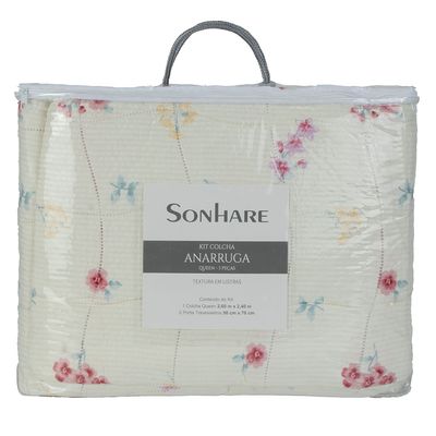 Kit Cobre Leito Colcha Anarruga 3 Peças Casal 220x240cm Oasis Sonhare