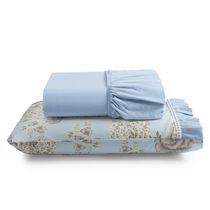 Jogo Cama Lençol Fiore Solteiro Estampado 180 Fios 100% Algodão com Babadinho 2 Peças Azul Floral