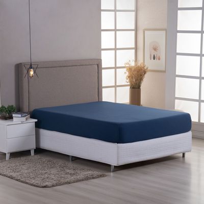 Lençol de Baixo Minimal Queen Avulso Com Elástico 01 Peça Malha 100% Algodão - Azul Marinho