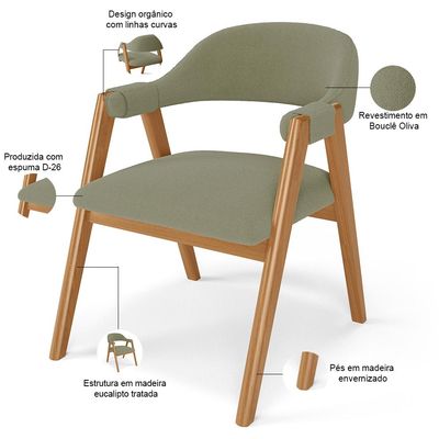 Cadeira de Jantar e Estar Living Estofada Nadja L02 Bouclê Oliva - Lyam Decor