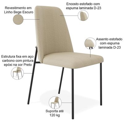 Cadeira Decorativa Estofada Para Sala De Jantar Bella L02 Linho Bege Escuro - Lyam Decor
