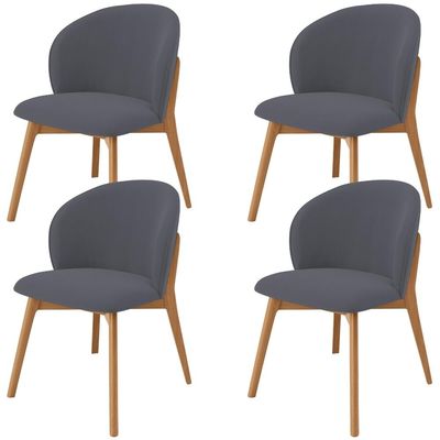 Kit 04 Cadeiras de Jantar e Estar Living Estofada Mia L02 Suede Cinza - Lyam Decor