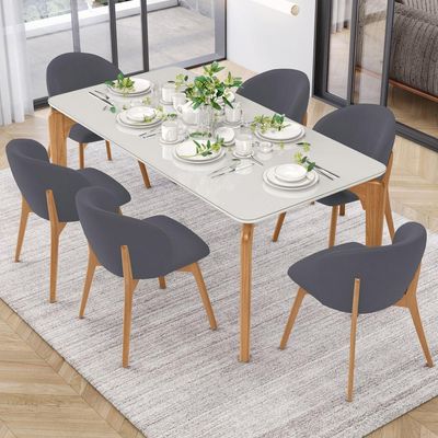 Kit 04 Cadeiras de Jantar e Estar Living Estofada Mia L02 Suede Cinza - Lyam Decor
