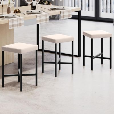 Banqueta Baixa Bar Cozinha Sala De Jantar Preto Stella L02 Suede Bege - Lyam Decor