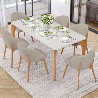 Kit 04 Cadeiras de Jantar e Estar Living Estofada Mia L02 Linho Bege - Lyam Decor