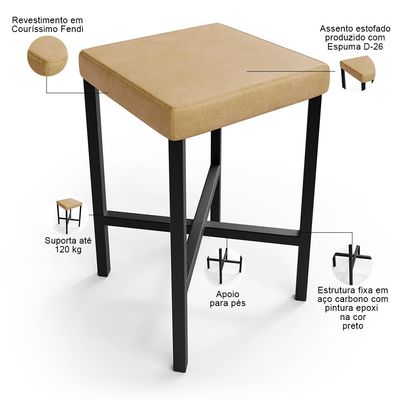 Banqueta Baixa Bar Cozinha Sala De Jantar Preto Stella L02 Couríssimo Fendi - Lyam Decor