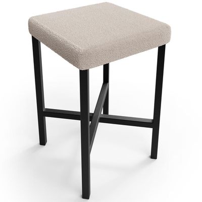 Banqueta Baixa Bar Cozinha Sala De Jantar Preto Stella L02 Bouclê Creme - Lyam Decor