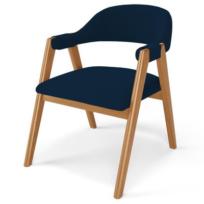 Kit 03 Cadeiras de Jantar e Estar Living Estofada Nadja L02 Suede Azul Marinho - Lyam Decor