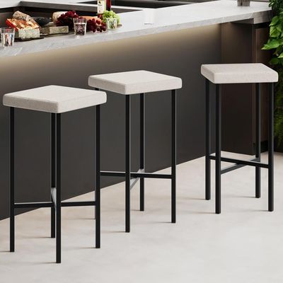 Kit 02 Banquetas Alta Bar Cozinha Sala De Jantar Preto Stella L02 Linho Cru - Lyam Decor