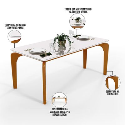 Mesa De Jantar Capri 160cm Off White Nature Com 6 Cadeiras Allana B05 Couríssimo Camel - Lyam Decor
