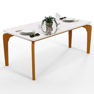 Mesa De Jantar Capri 160cm Off White Nature Com 6 Cadeiras Allana B05 Couríssimo Camel - Lyam Decor