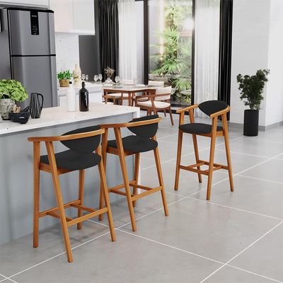 Banqueta Alta Para Cozinha Bancada Bar Sala de Jantar Fixa Cecília L02 Suede Preto - Lyam