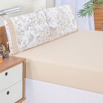 Jogo Cama Lençol Fiore King Estampado 180 Fios 100% Algodão com Babadinho 3 Peças Bege Floral