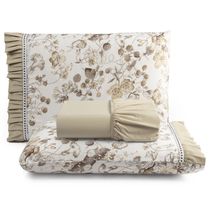 Jogo Cama Lençol Fiore King Estampado 180 Fios 100% Algodão com Babadinho 3 Peças Bege Floral