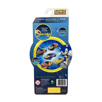 Kit com 5 Mini Veículos Pull Back Sonic