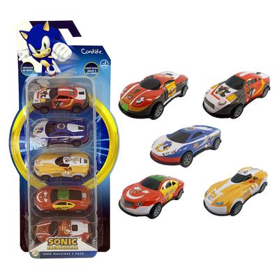 Kit com 5 Mini Veículos Pull Back Sonic